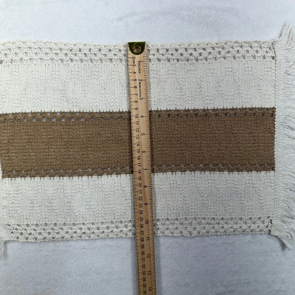Boho Set of 6 Woven Placemats Crochet Fringe Farmhouse Cream Tan Neutral Beige